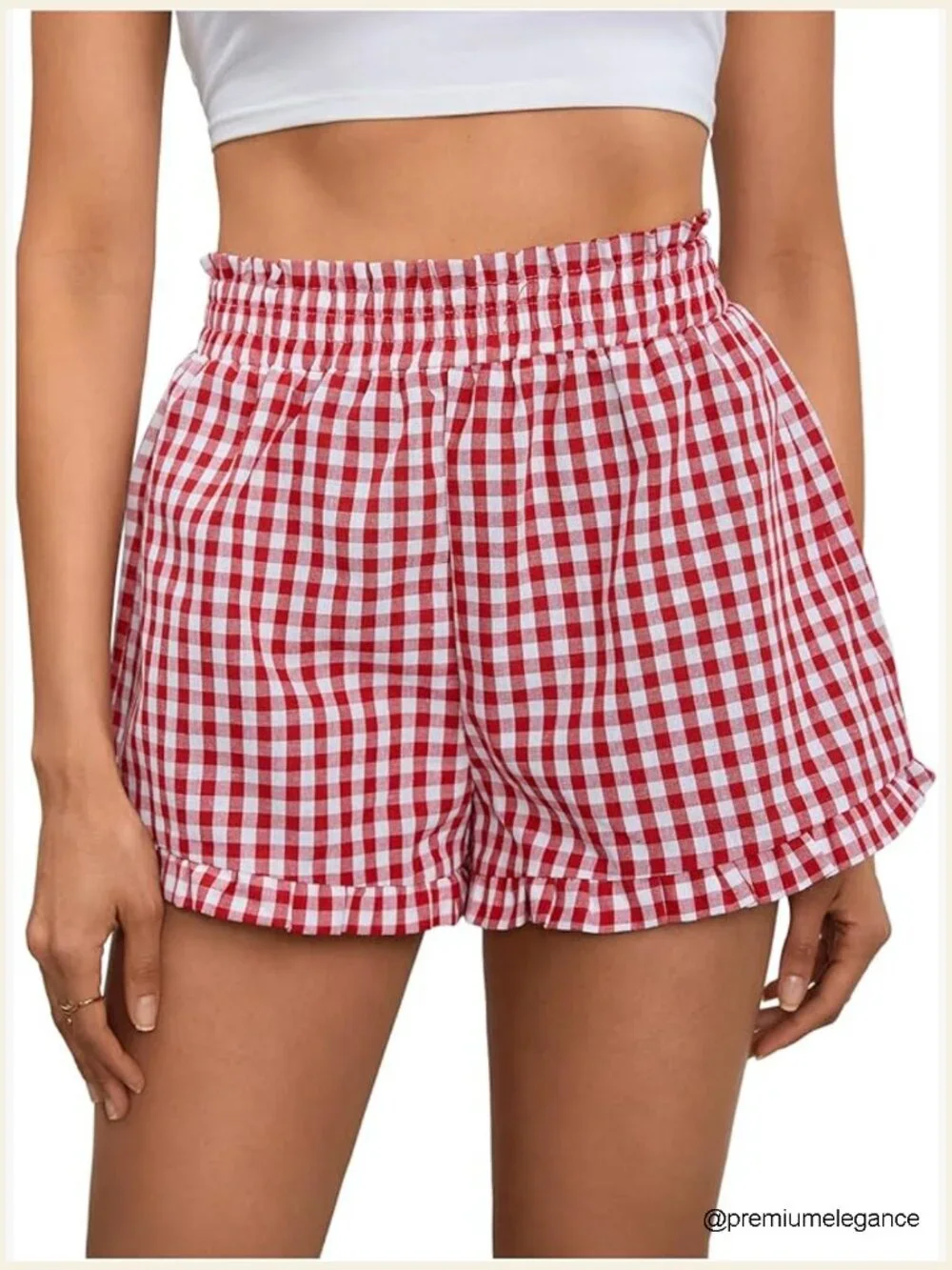 Gingham Ruffle Lounge Shorts Elastic High Waist Pajama Boxer Shorts